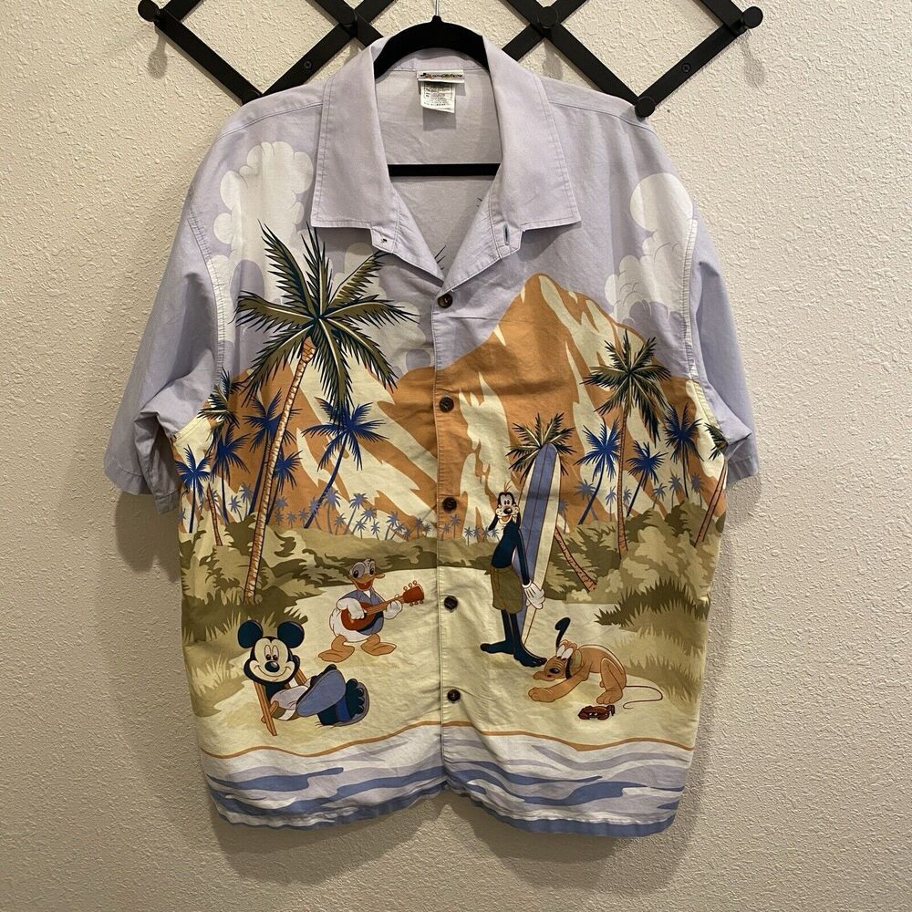 Walt Disney World Sz XL Hang Loose Hawaiian Shirt Mens MICKEY GOOFY DONALD